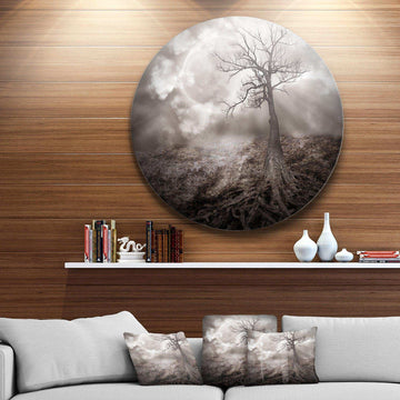 Lonely Tree Holding the Moon - Landscape Metal Circle Wall Art